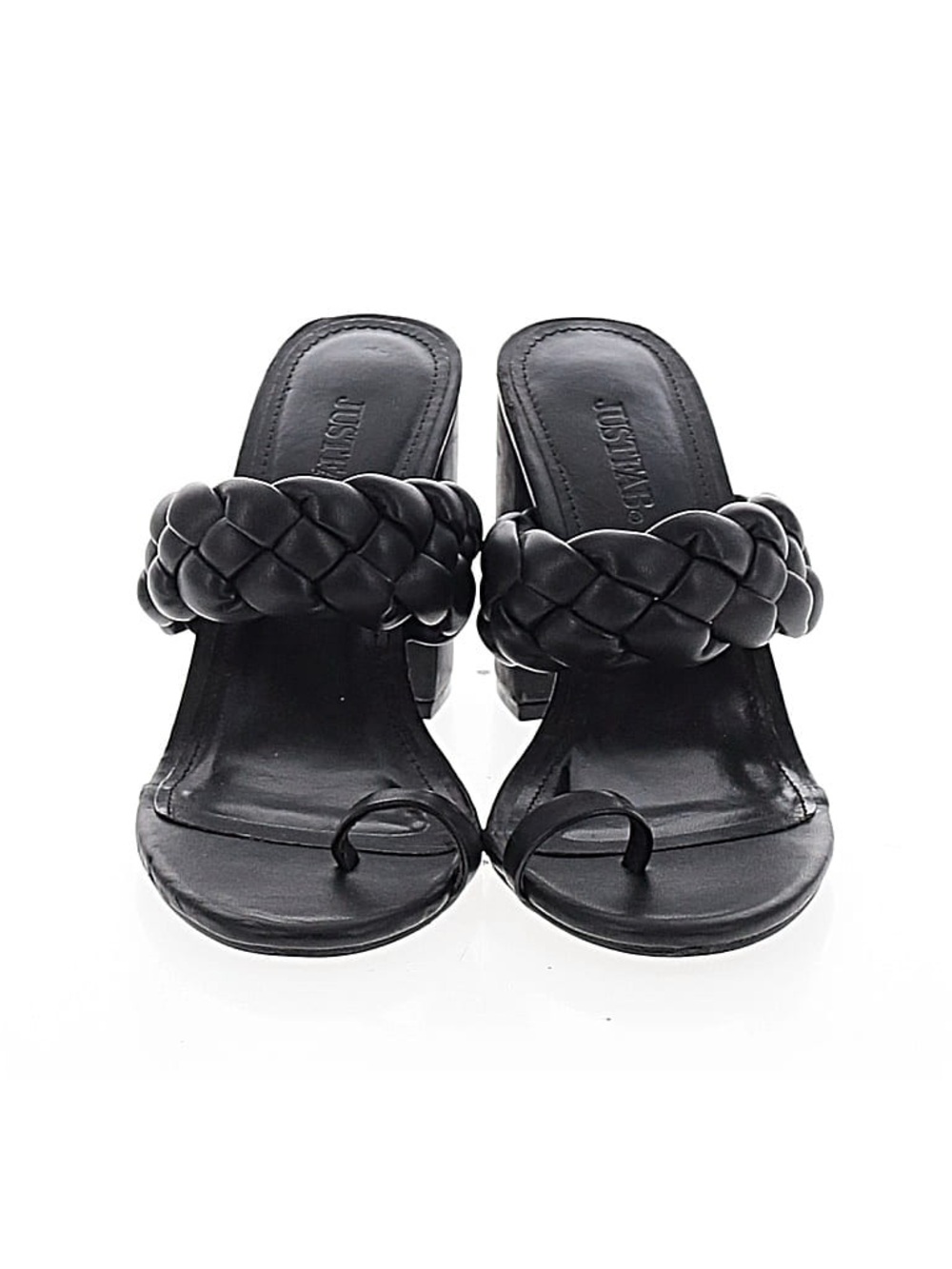 JustFab Black Braided Toe-Ring Mule Heels